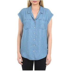 Jachs Girlfriend Women S Cap Sleeve Button Down Shirt  Medium Denim  XXL - NEW